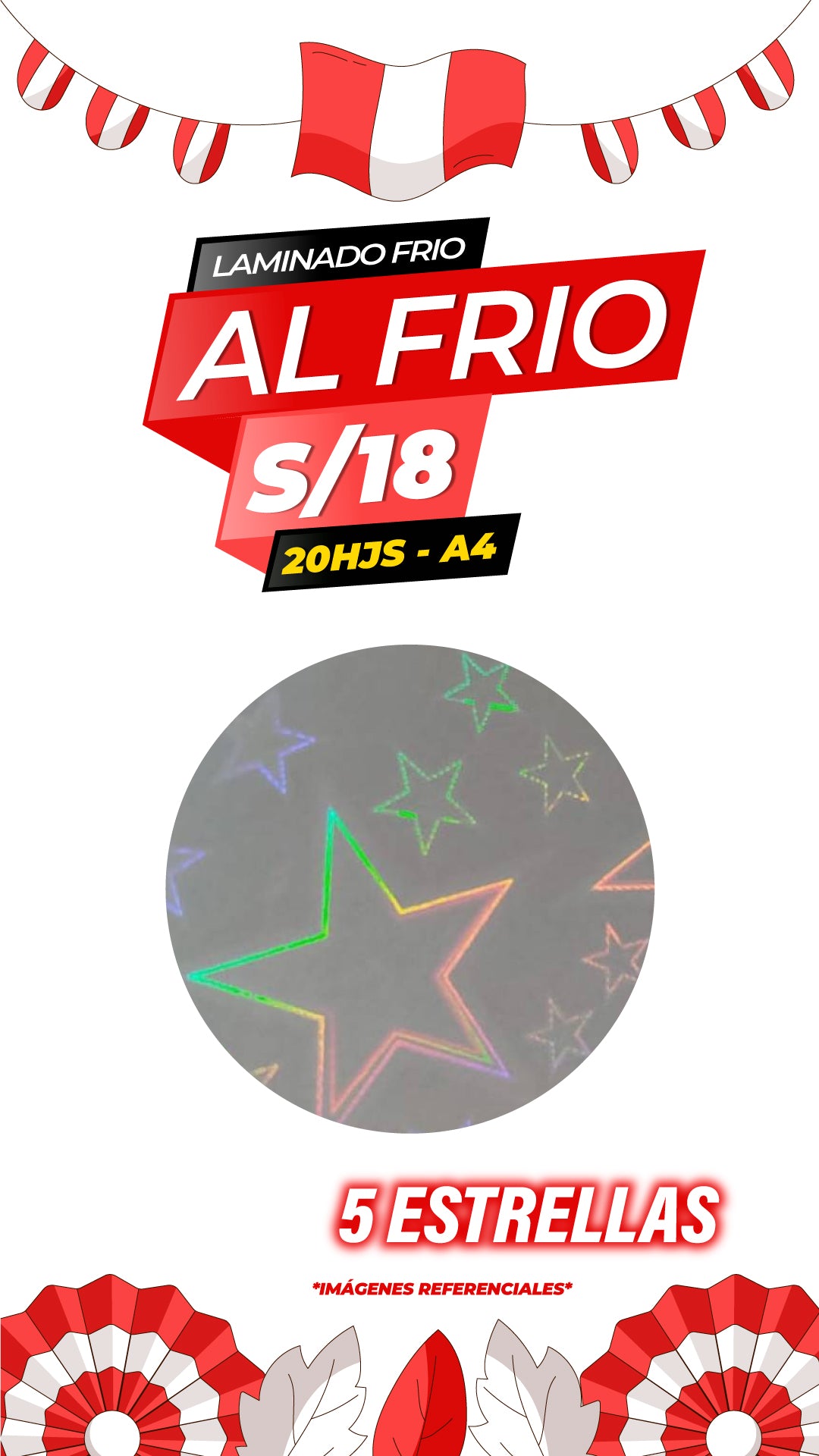 Laminado frio holográfico ESTRELLAS 5 PUNTAS / Pack 20 hojas A4