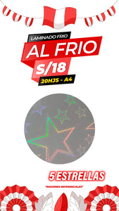 Laminado frio holográfico ESTRELLAS 5 PUNTAS / Pack 20 hojas A4
