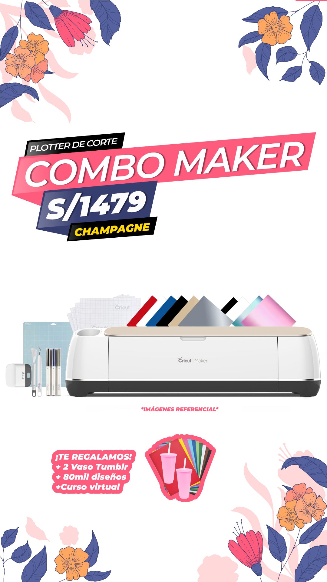 COMBO MAKER CHAMPAGNE  (EQUIPO + PRODUCTOS VARIOS) / CRICUT