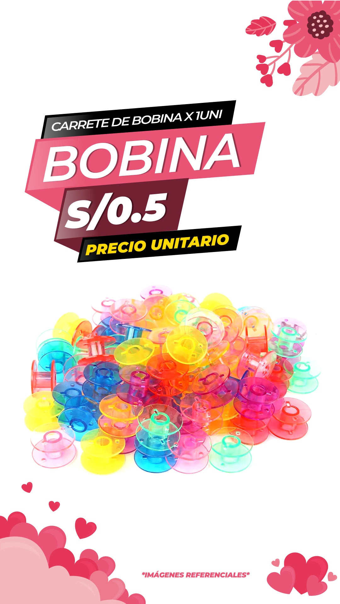 CARRETE DE BOBINA DE PLASTICO DE COLORES / 1 UNIDAD