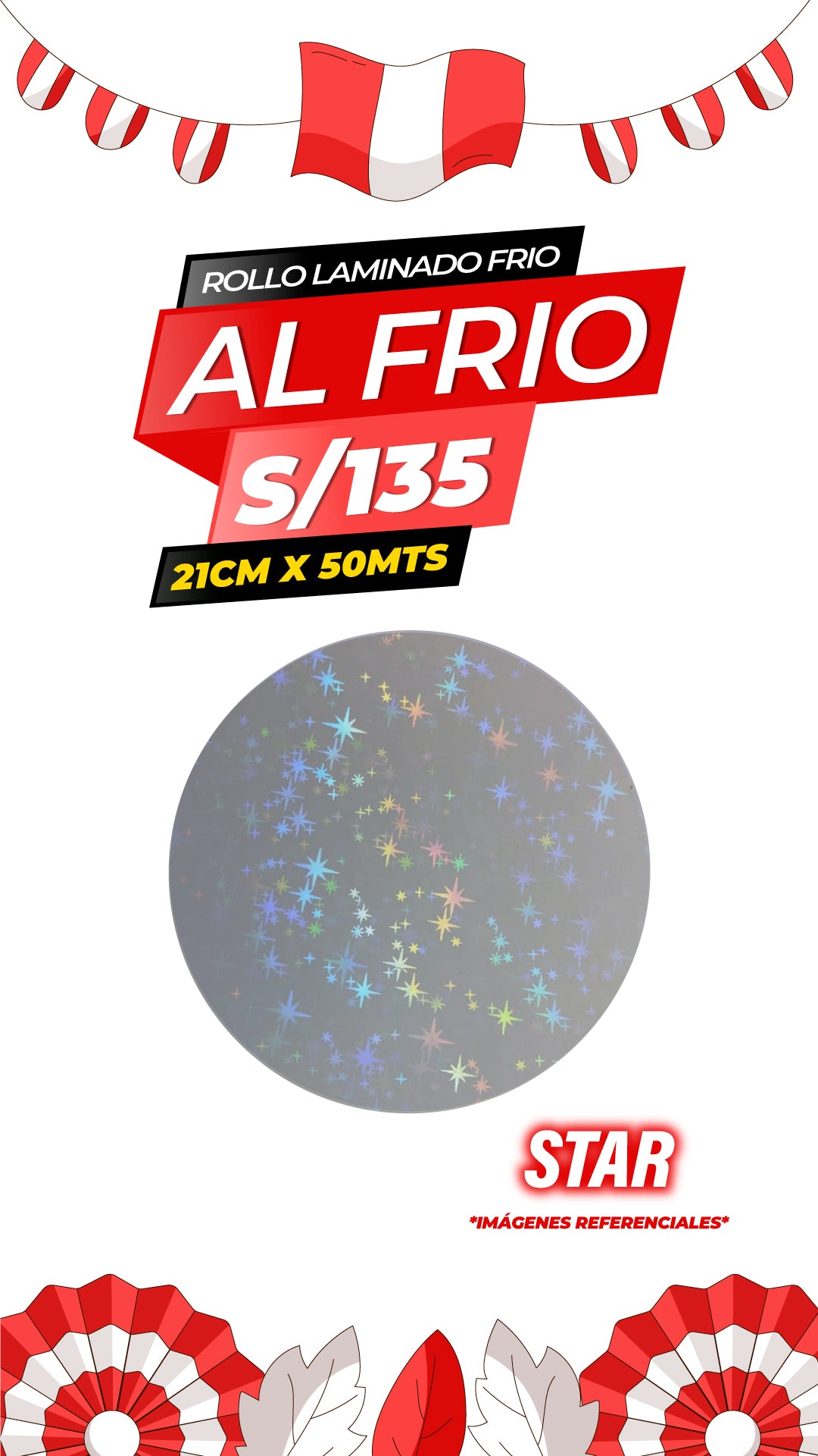 Laminado frio holográfico STAR / 21CM X50MTS ROLLO