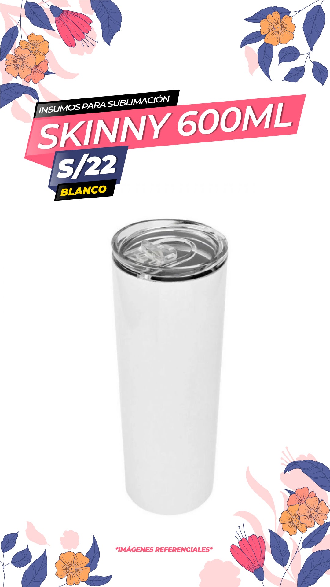 Botella Skinny de Acero 600ml para Sublimación