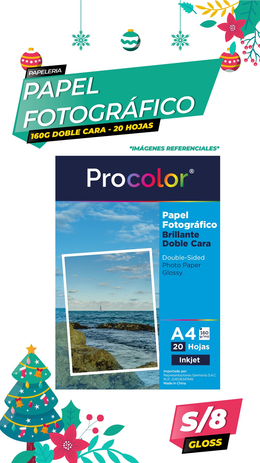 Papel Fotográfico Brillante Doble Cara 160 gr. A4-20H Cbit