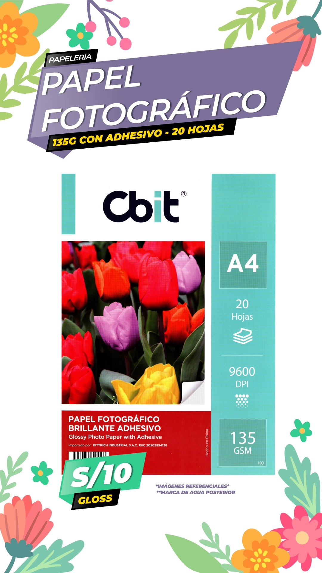 Papel Fotográfico Adhesivo 135 gr. A4-20H Cbit