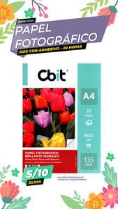 Papel Fotográfico Adhesivo 135 gr. A4-20H Cbit
