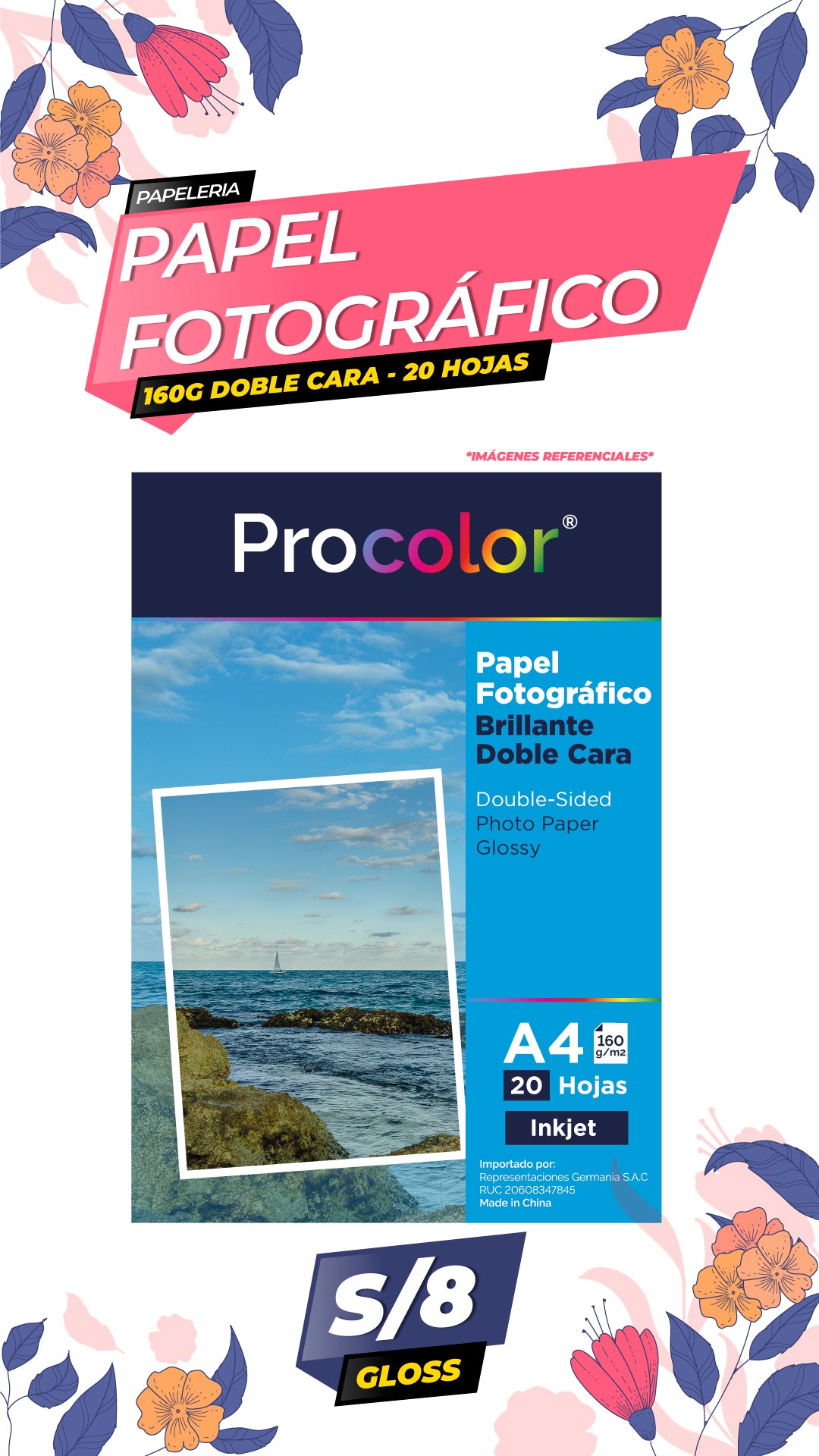 Papel Fotográfico Brillante Doble Cara 160 gr. A4-20H Procolor