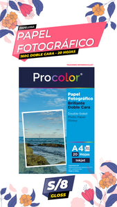 Papel Fotográfico Brillante Doble Cara 160 gr. A4-20H Procolor