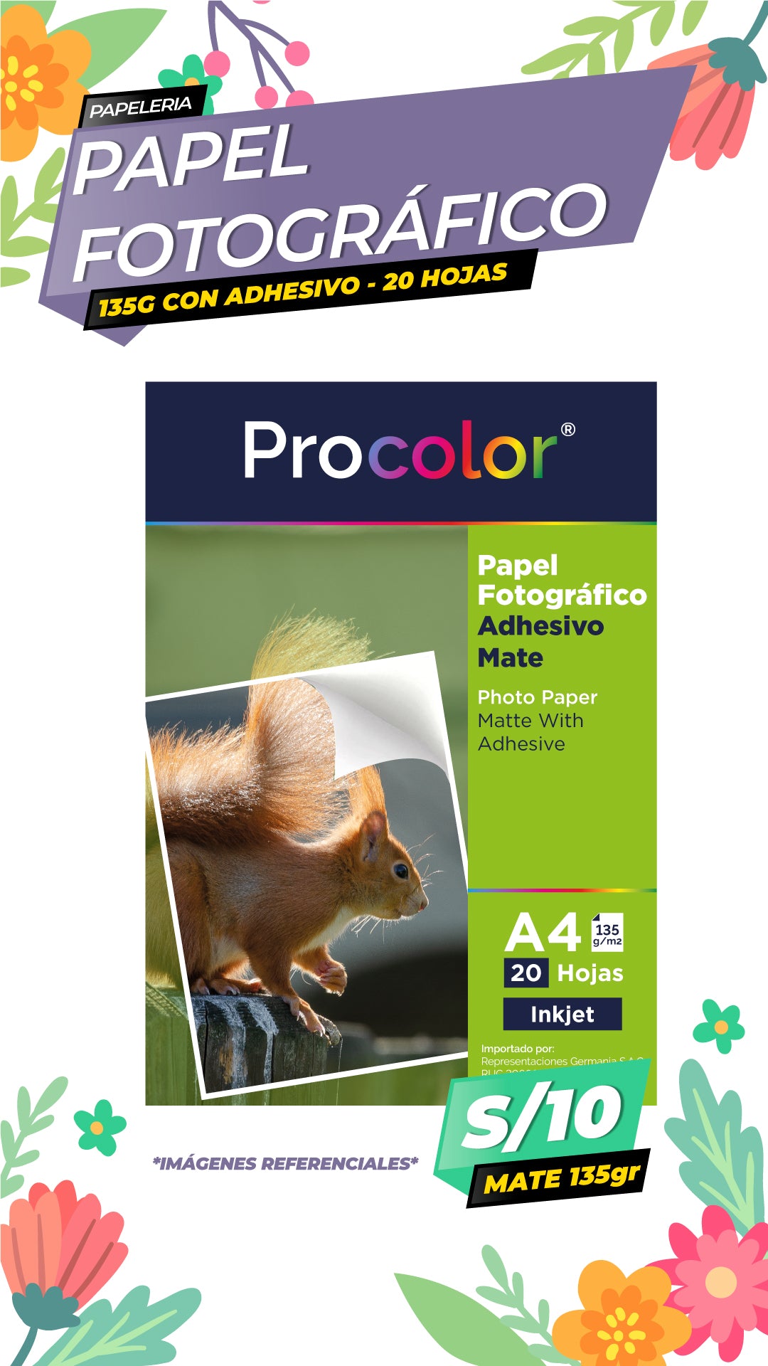 Papel Fotográfico Adhesivo Mate 135 gr. A4-20H Procolor