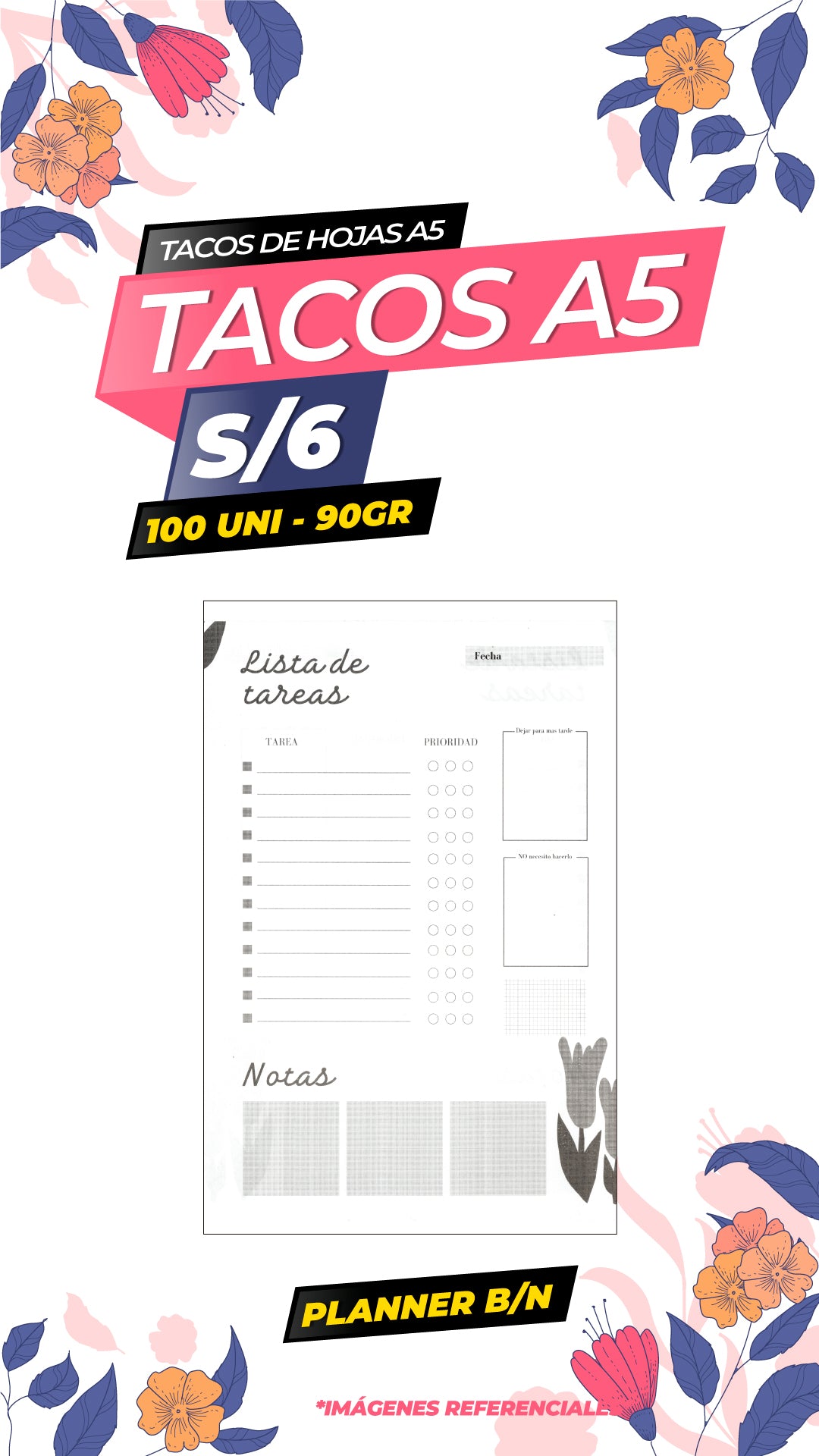 TACO A5 PLANNER B/N - 90GR - 100 HOJAS