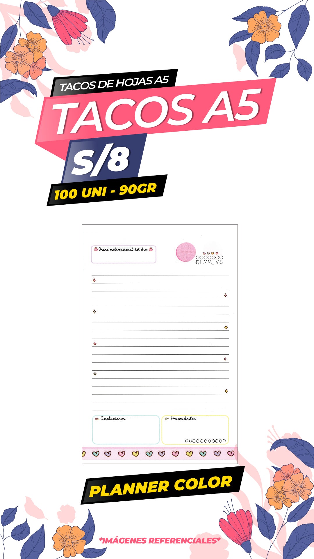 TACO A5 PLANNER COLOR - 90GR - 100 HOJAS