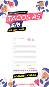TACO A5 PLANNER COLOR - 90GR - 100 HOJAS