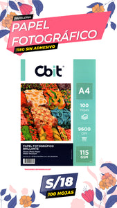 Papel Fotográfico Brillante 115 gr. A4-100H CBIT