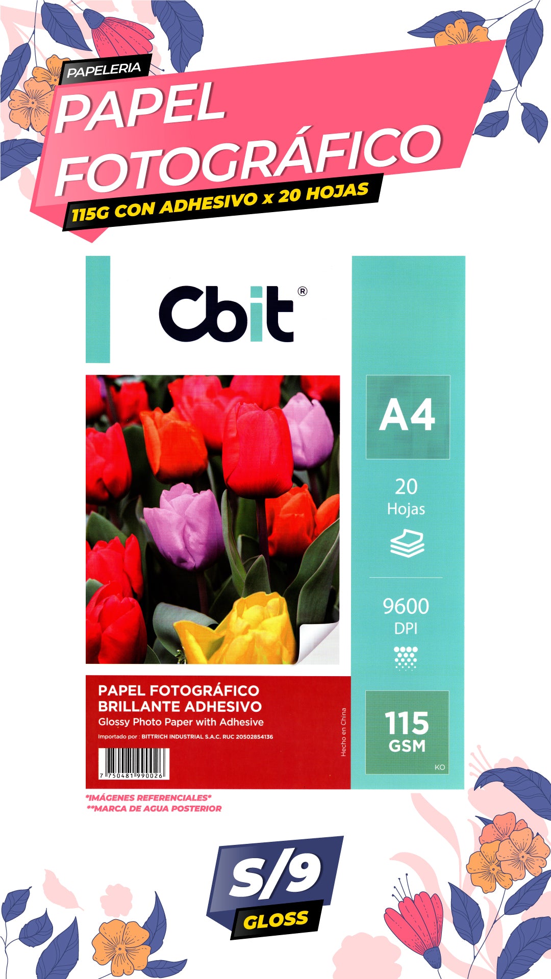 Papel Fotográfico Adhesivo 115 gr. A4-20H Cbit