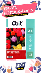 Papel Fotográfico Adhesivo 115 gr. A4-20H Cbit