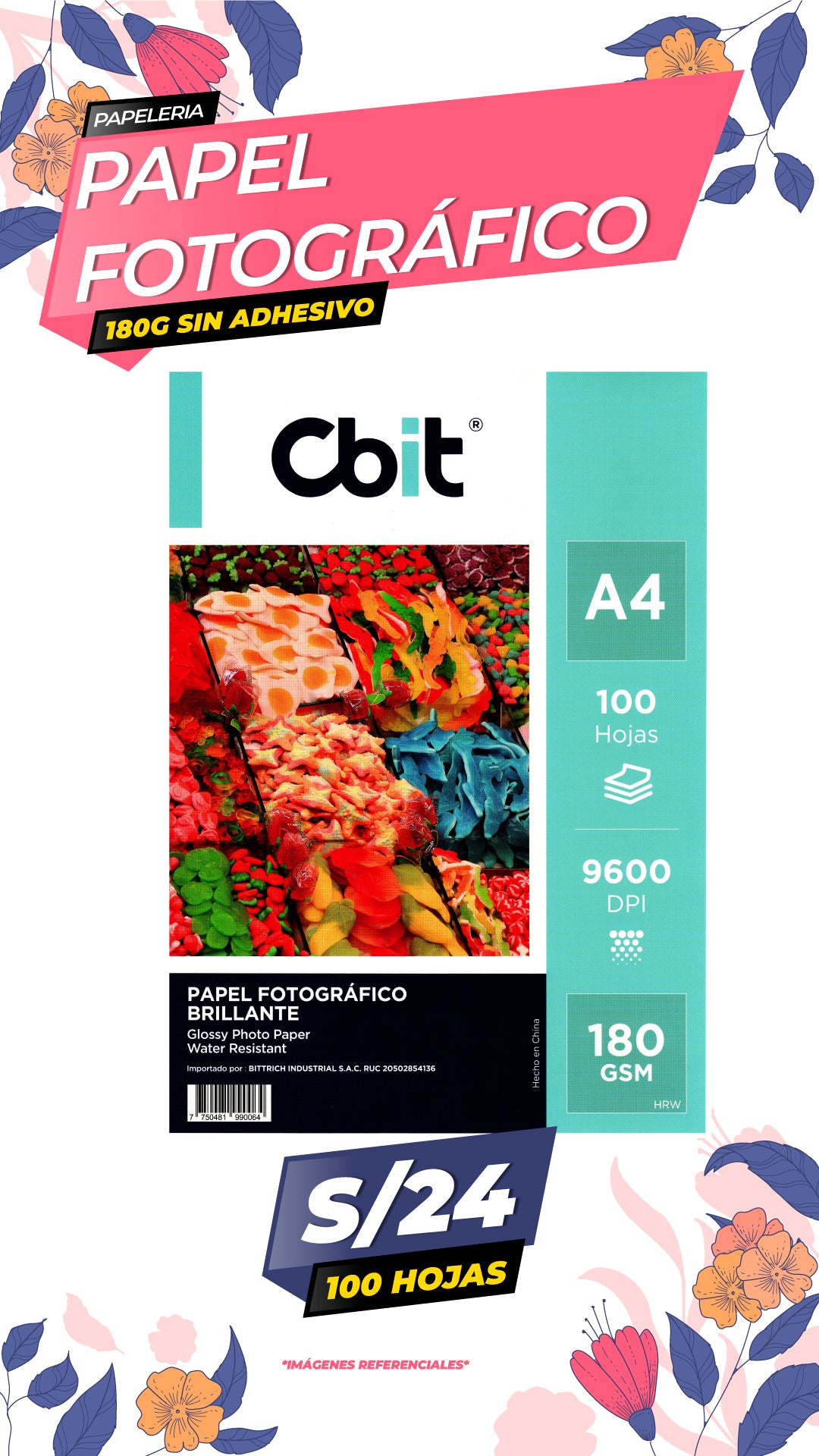 Papel Fotográfico Brillante 180 gr. A4-100H / CBIT
