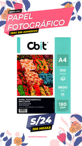 Papel Fotográfico Brillante 180 gr. A4-100H / CBIT