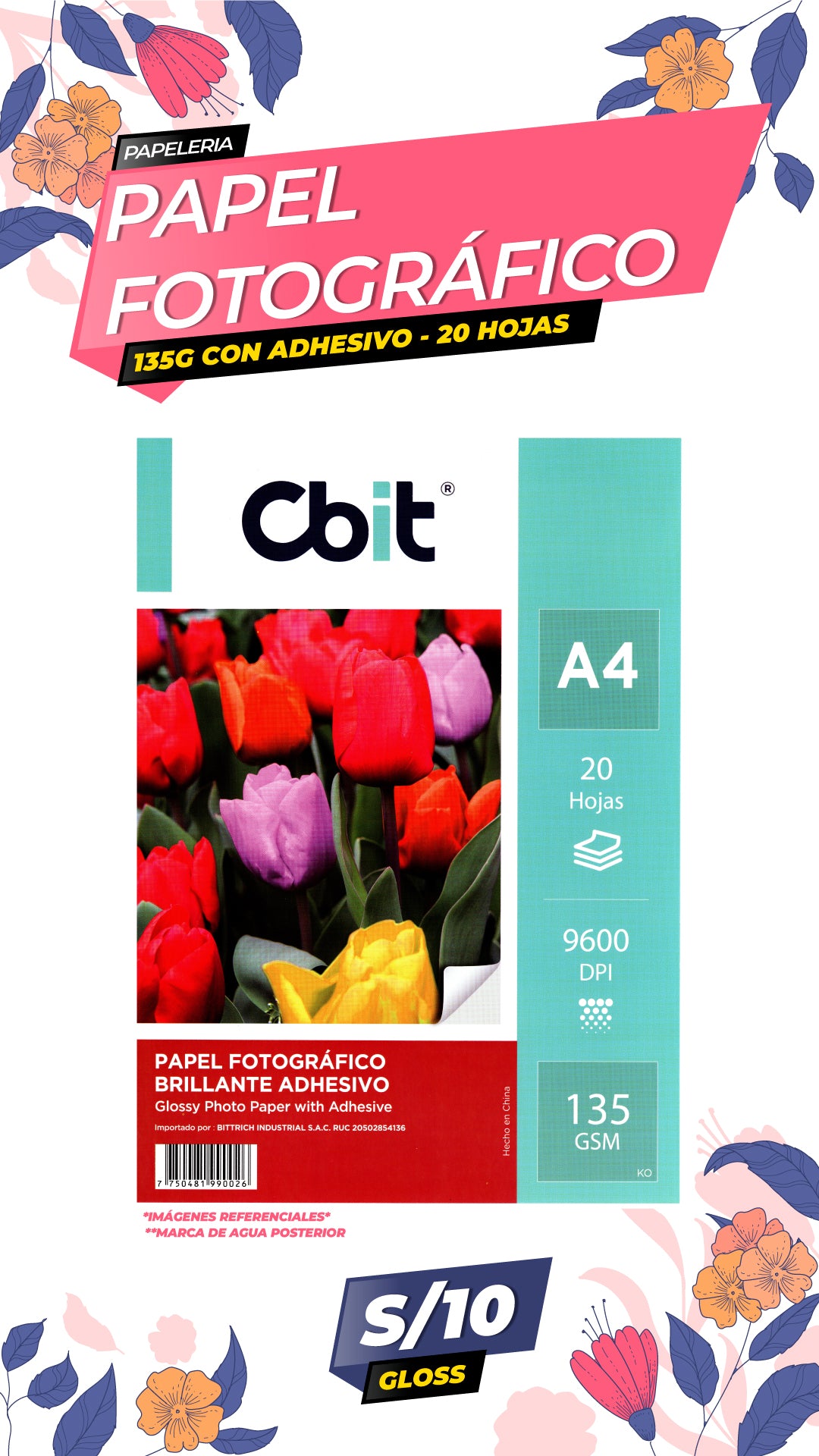 Papel Fotográfico Adhesivo 135 gr. A4-20H Cbit