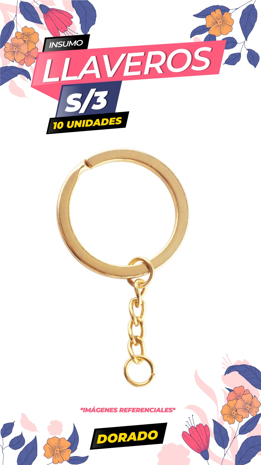 PACK ARGOLLA PARA LLAVEROS X 10 UNIDADES / DORADO