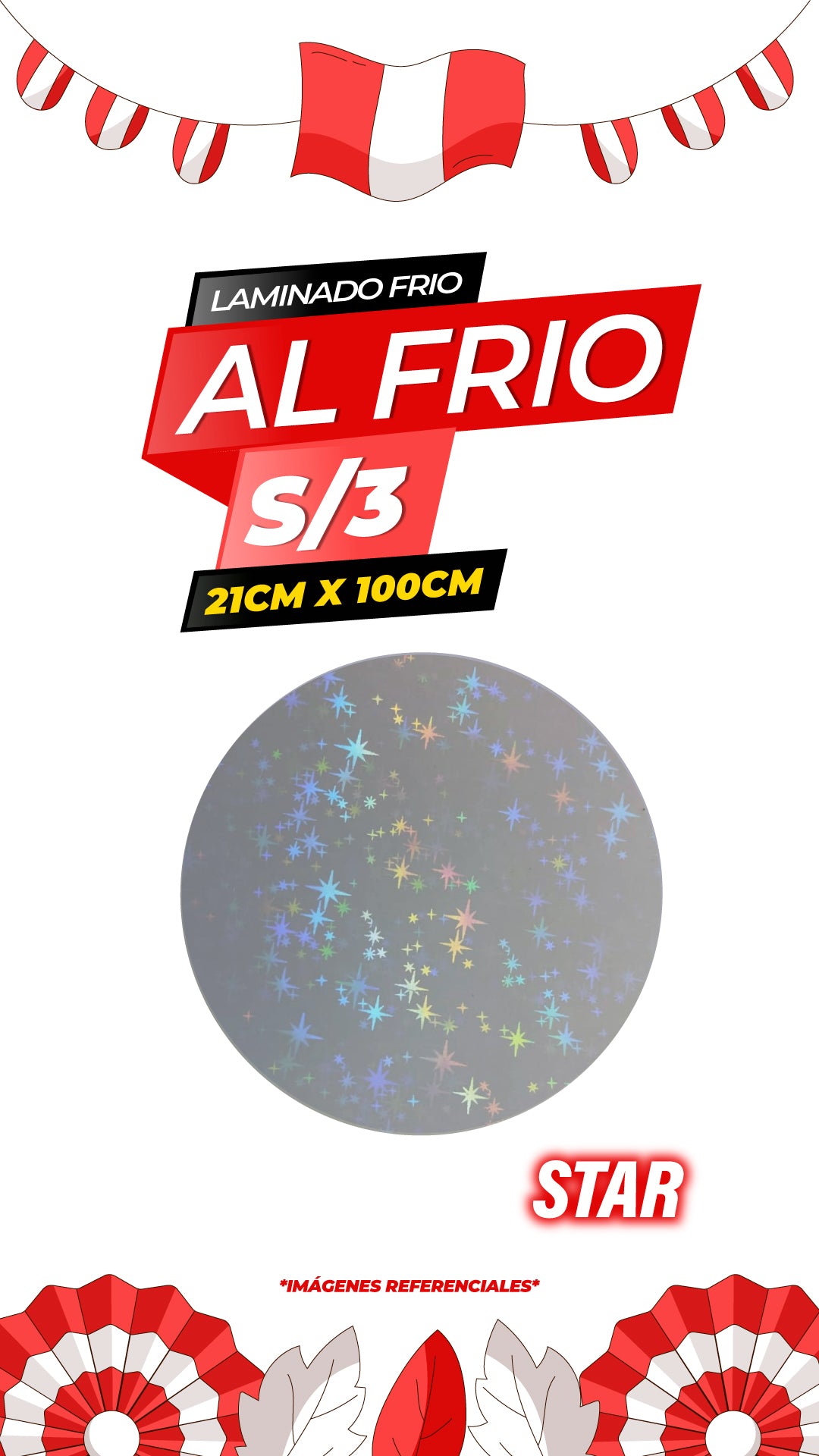 Laminado frio holográfico STAR / 21CM X100CM