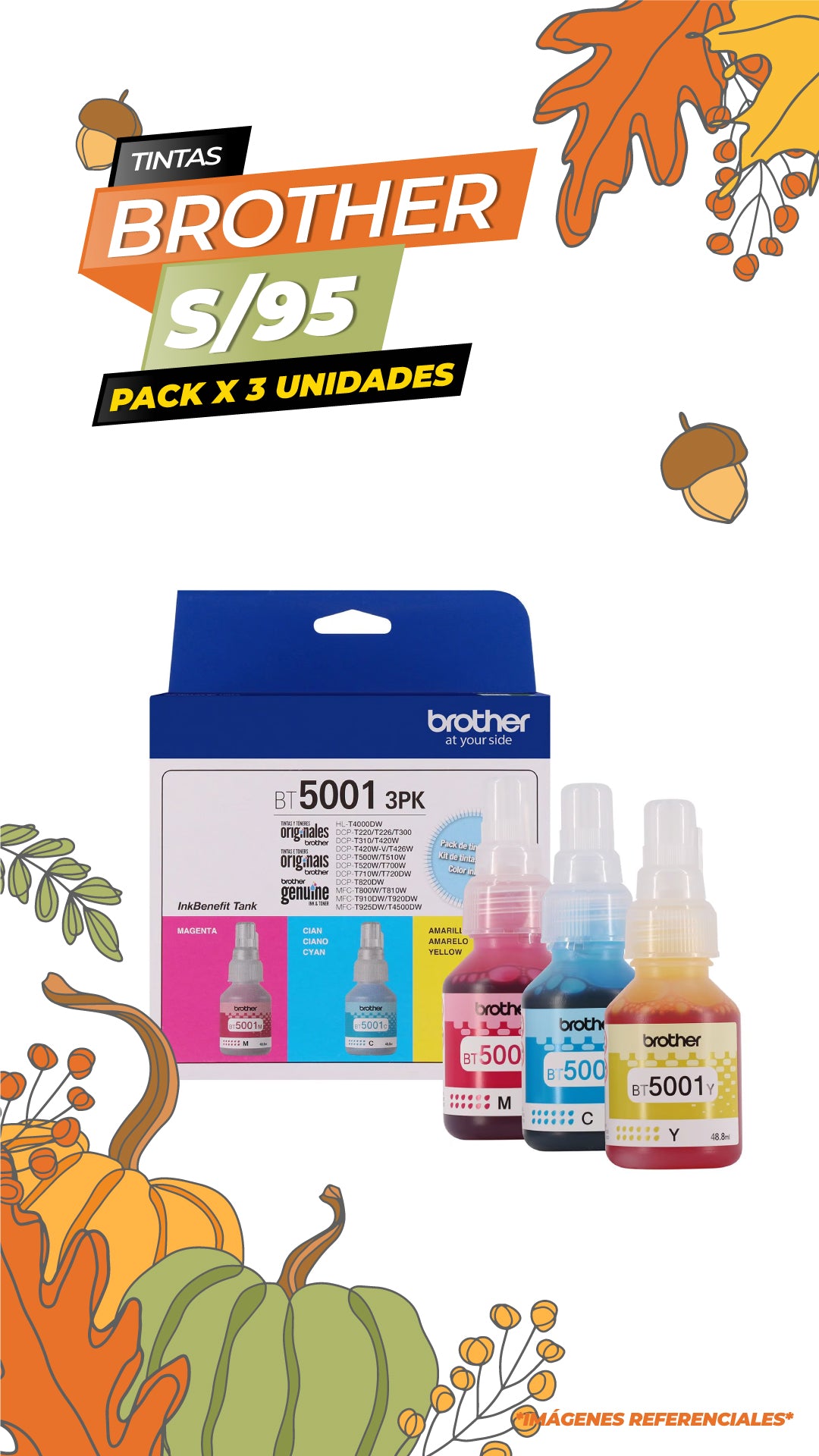 Pack de 3 Tintas Brother BT-5001 Cyan + Magenta + Yellow 3PK-TANK