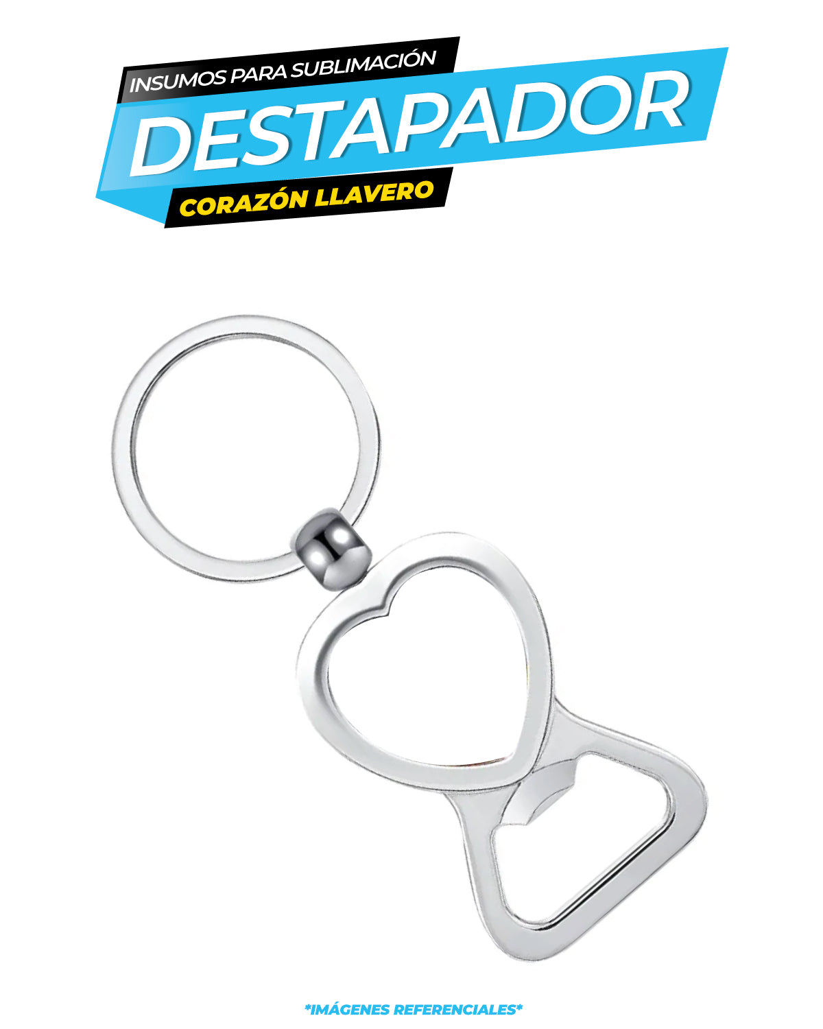 Llavero Abridor Metálico Corazón para Sublimación