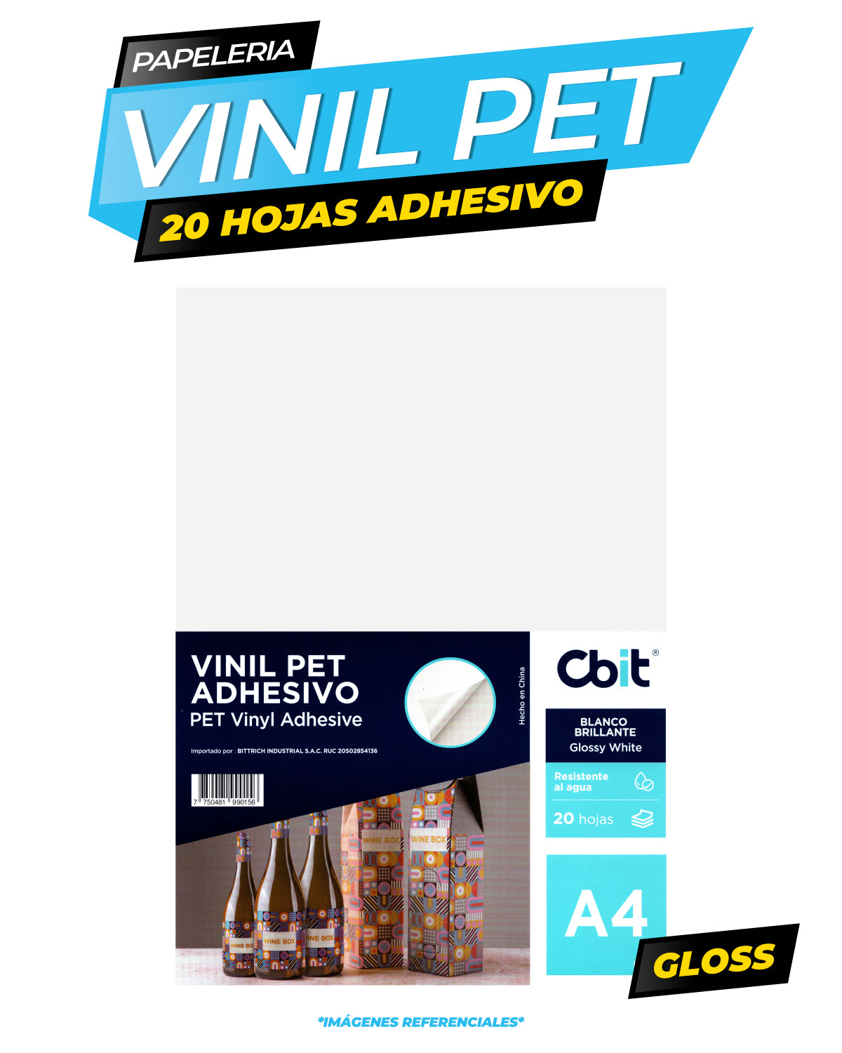 Vinil Adhesivo Pet Blanco Brillante. A4-20H Cbit