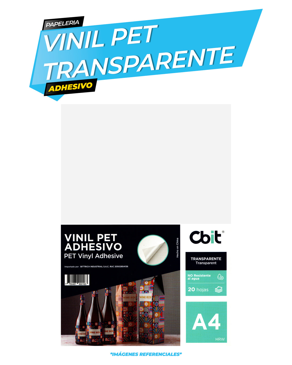 Vinil Adhesivo Pet Transparente Brillante. A4-20H Cbit