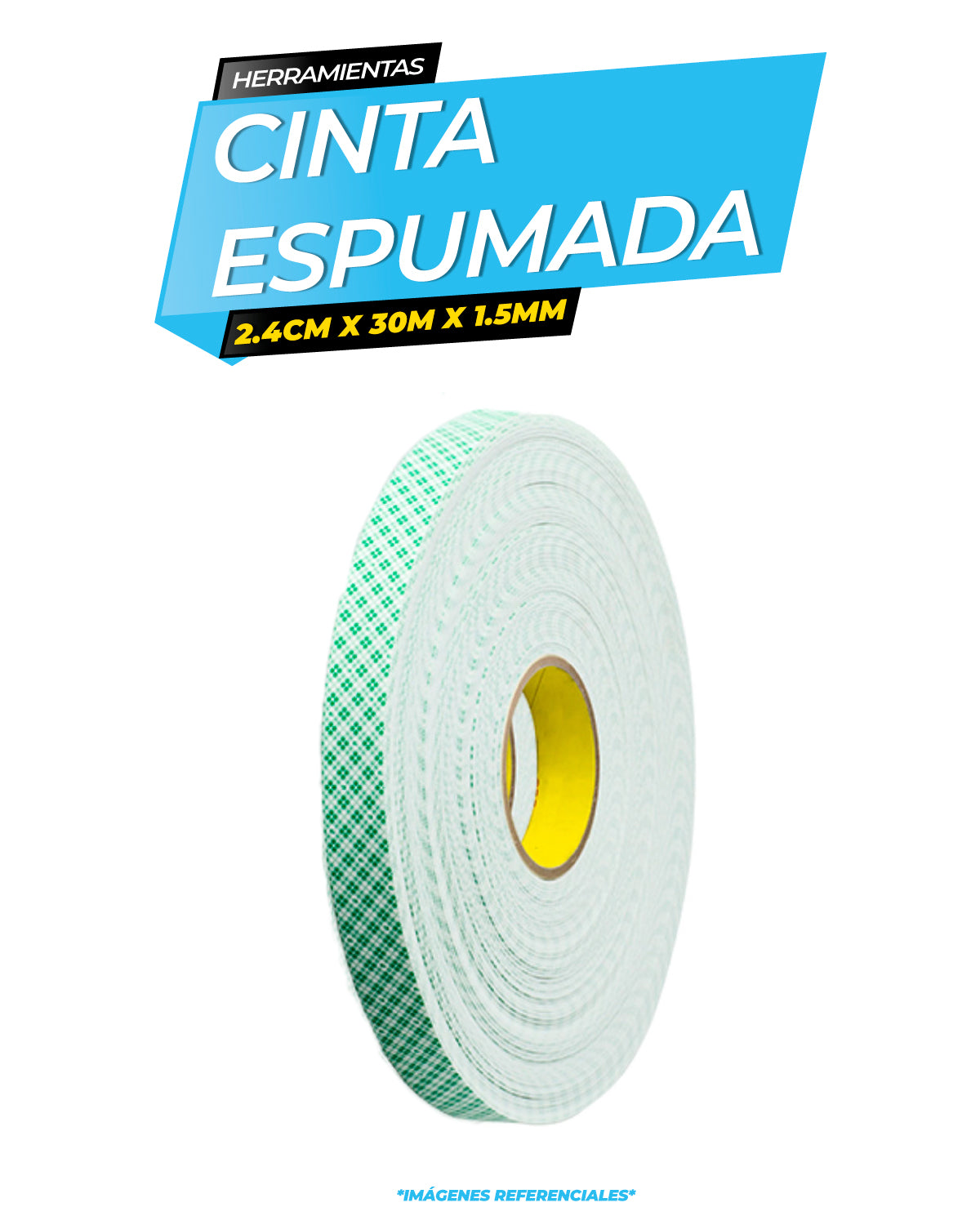 Cinta Espumada Doble Cara Blanco 3D - 2.4cm x 30mt x 1.5mm / Rayma