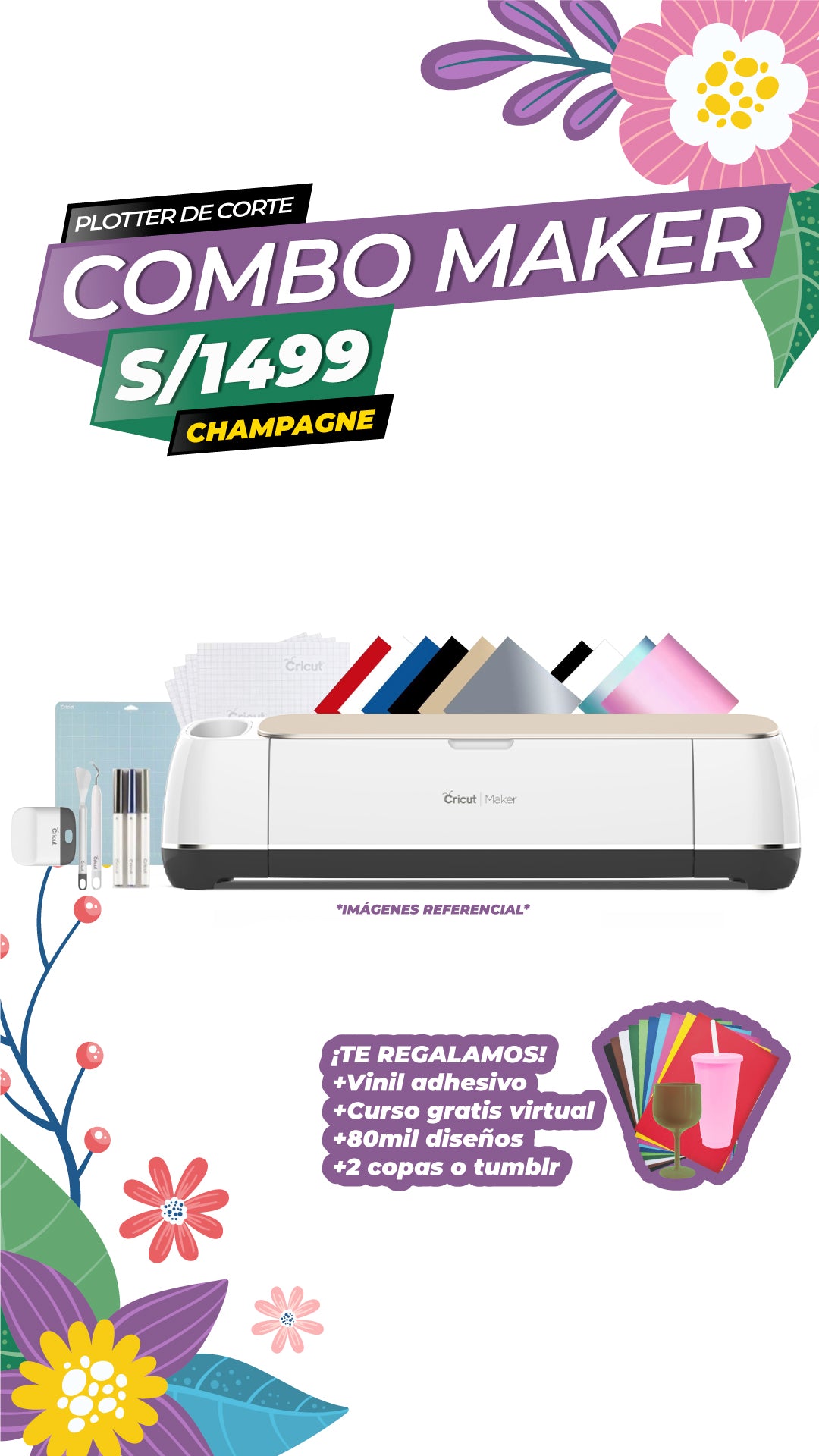 COMBO MAKER CHAMPAGNE  (EQUIPO + PRODUCTOS VARIOS) / CRICUT