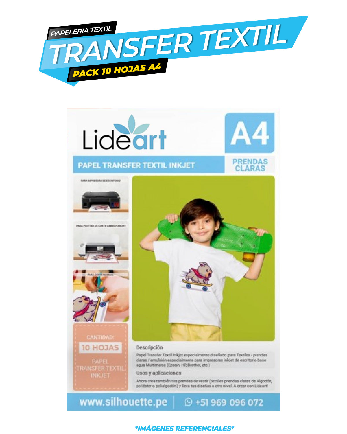 Papel Transfer Textil Inkjet x 10 unidades A4 - Prendas Claras / Lideart