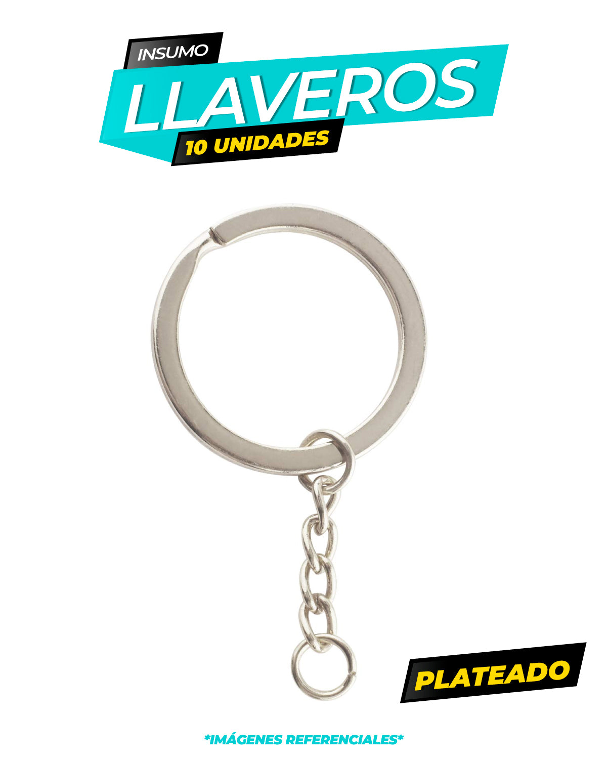 PACK ARGOLLA PARA LLAVEROS X 10 UNIDADES / PLATEADO