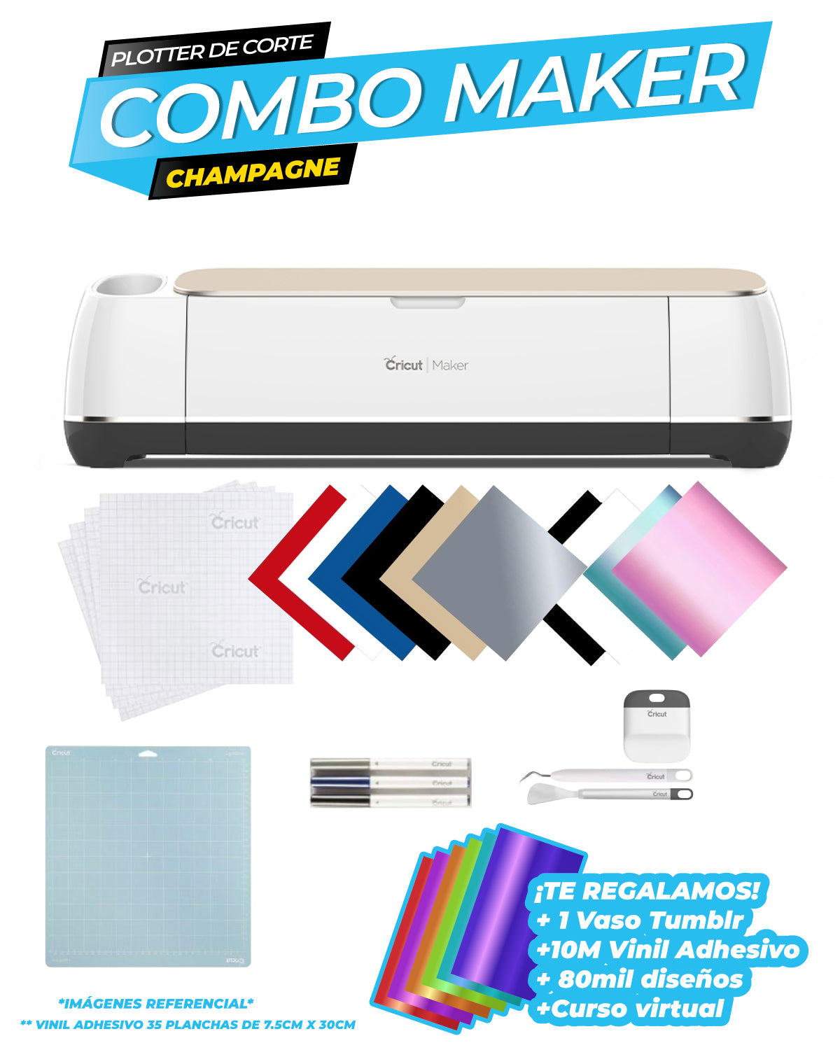 COMBO MAKER CHAMPAGNE  (EQUIPO + PRODUCTOS VARIOS) / CRICUT