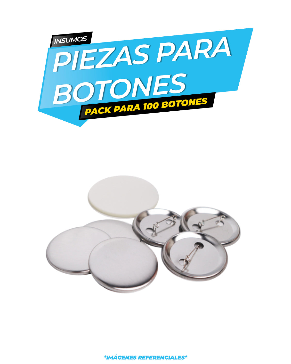 Pack Pines Botones Redondo Metalico 37mm x 100 unidades / ALT