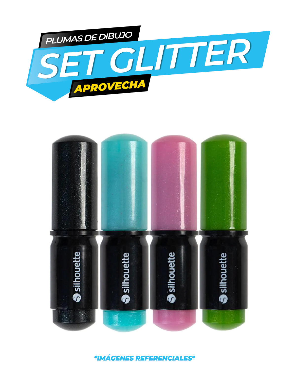 KIT DE 4 BOLIGRAFOS 0.5MM GLITTER / SILHOUETTE