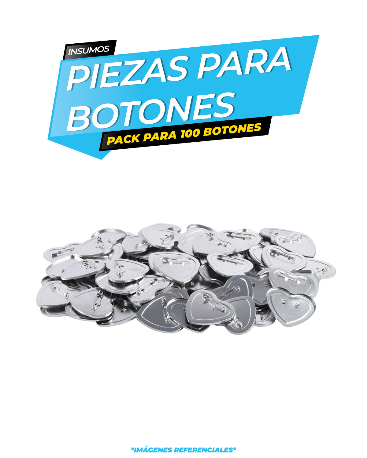 Pack Pines Botones Corazón Metalico - 58mm x 100 unidades / ALT