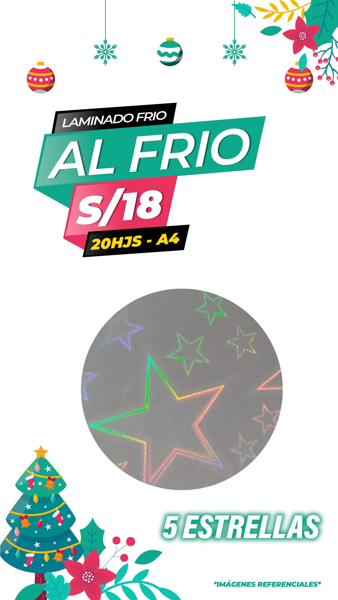 Laminado frio holográfico ESTRELLAS 5 PUNTAS / Pack 20 hojas A4