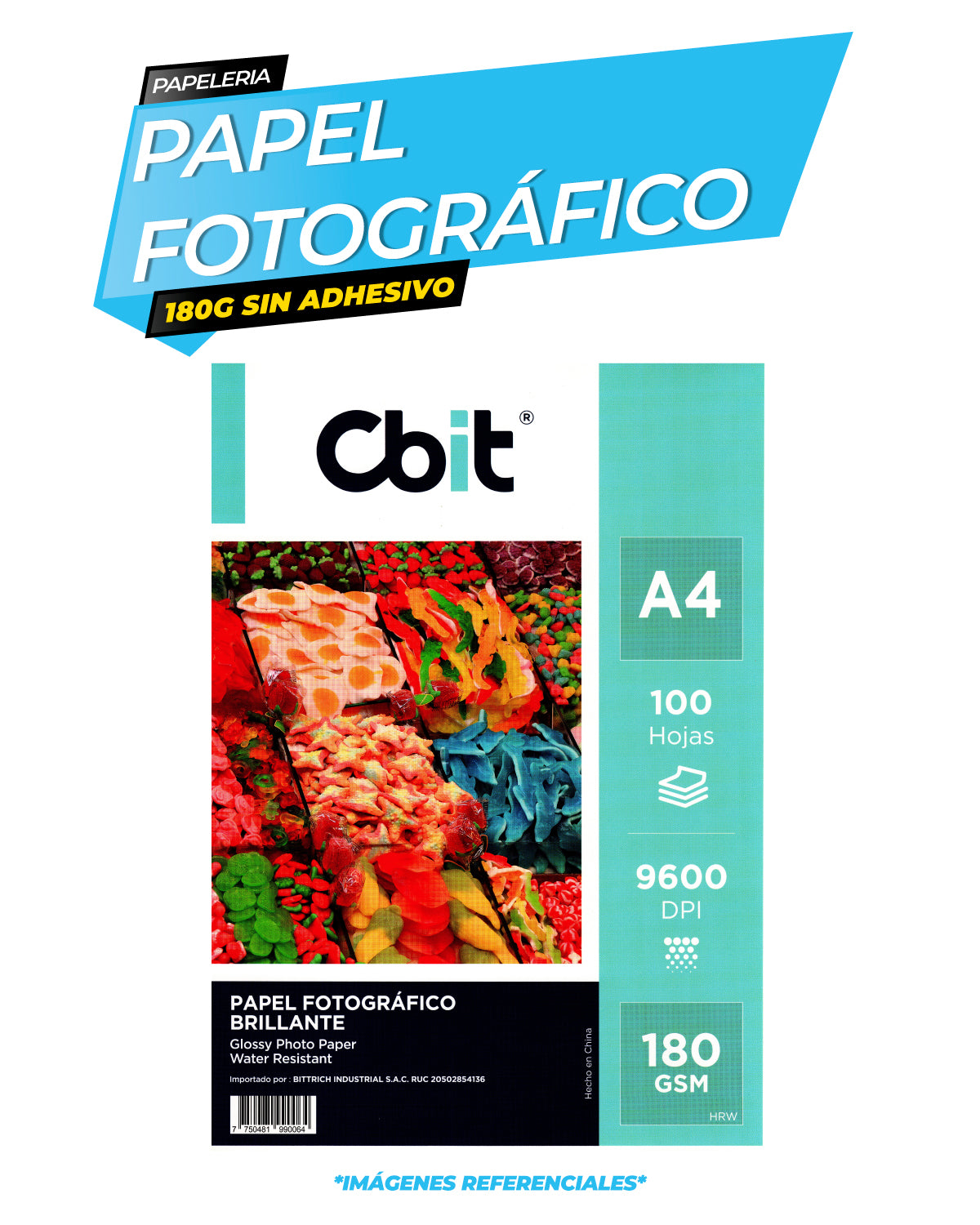 Papel Fotográfico Brillante 180 gr. A4-100H / CBIT