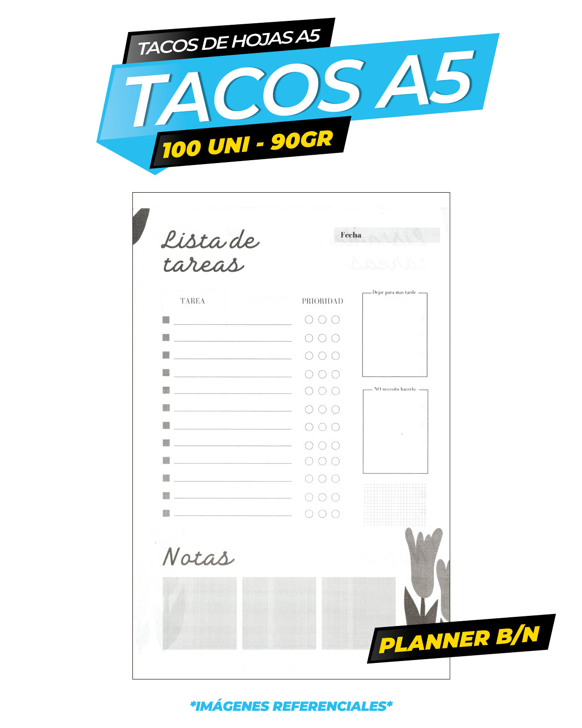 TACO A5 PLANNER B/N - 90GR - 100 HOJAS