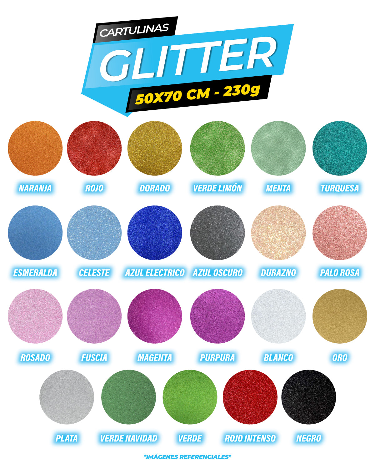 Pliego Cartulina Glitter 230gr - 50CM X 70CM
