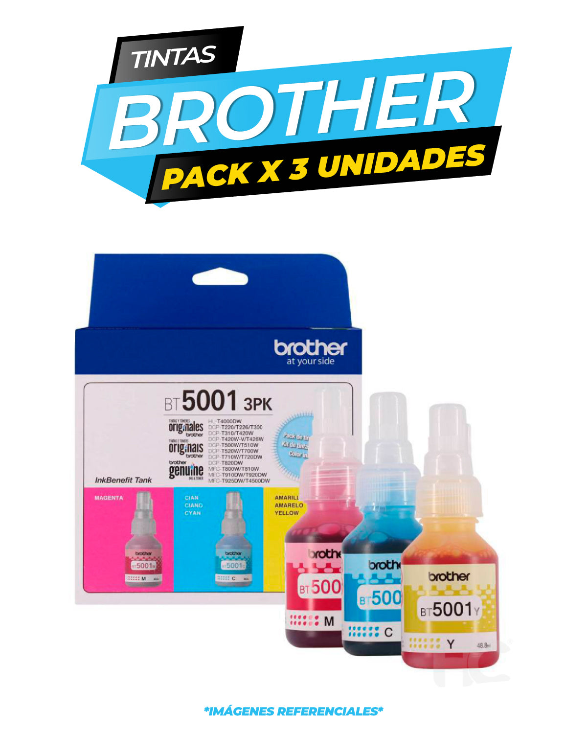 Pack de 3 Tintas Brother BT-5001 Cyan + Magenta + Yellow 3PK-TANK