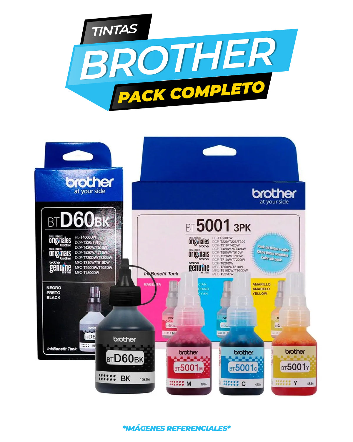 TINTA BROTHER BT5001 PACK 4 COLORES ORIGINALES