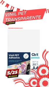 Vinil Adhesivo Pet Transparente Brillante. A4-20H Cbit