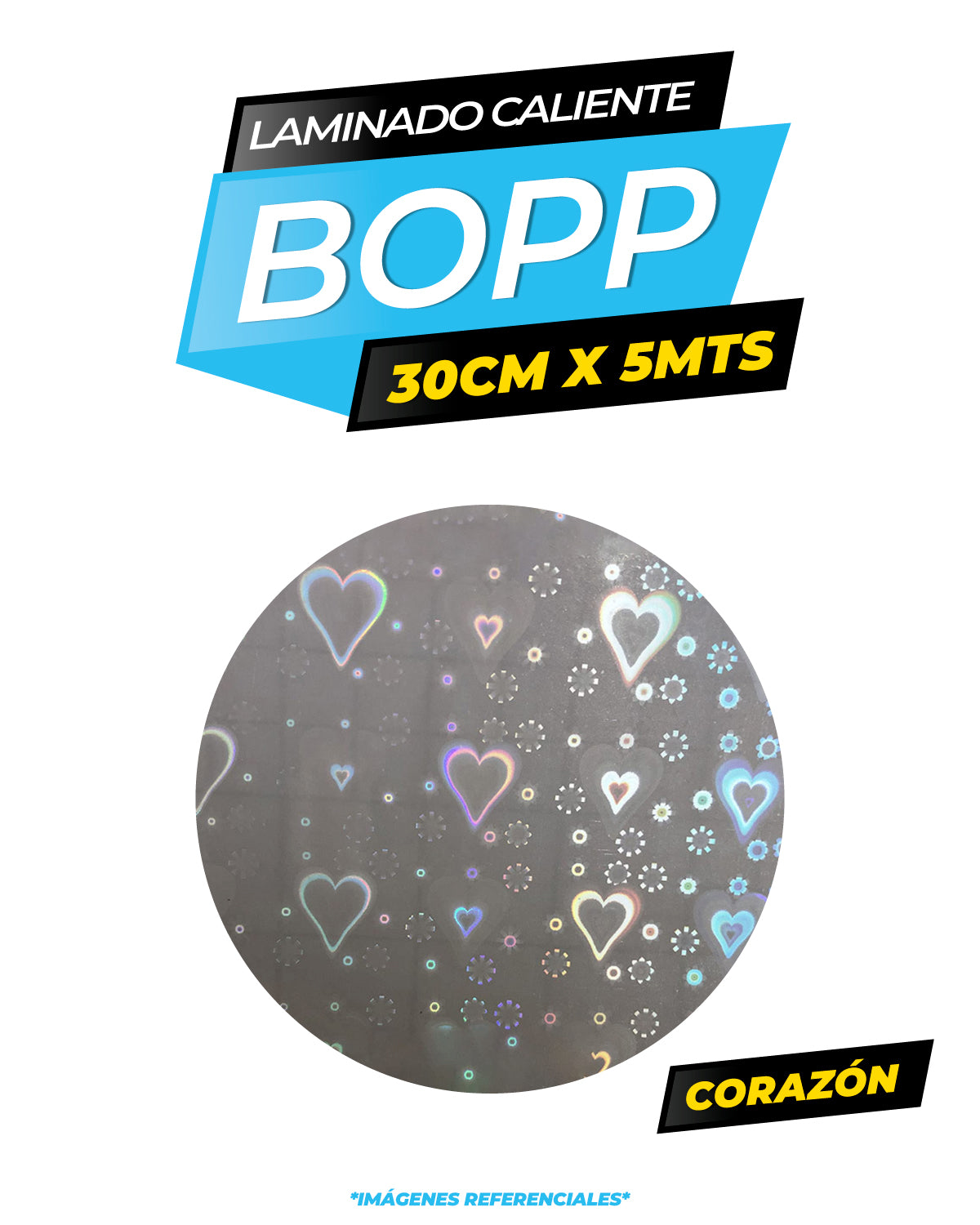 Rollo bopp holográfico CORAZÓN / 30CMX5M