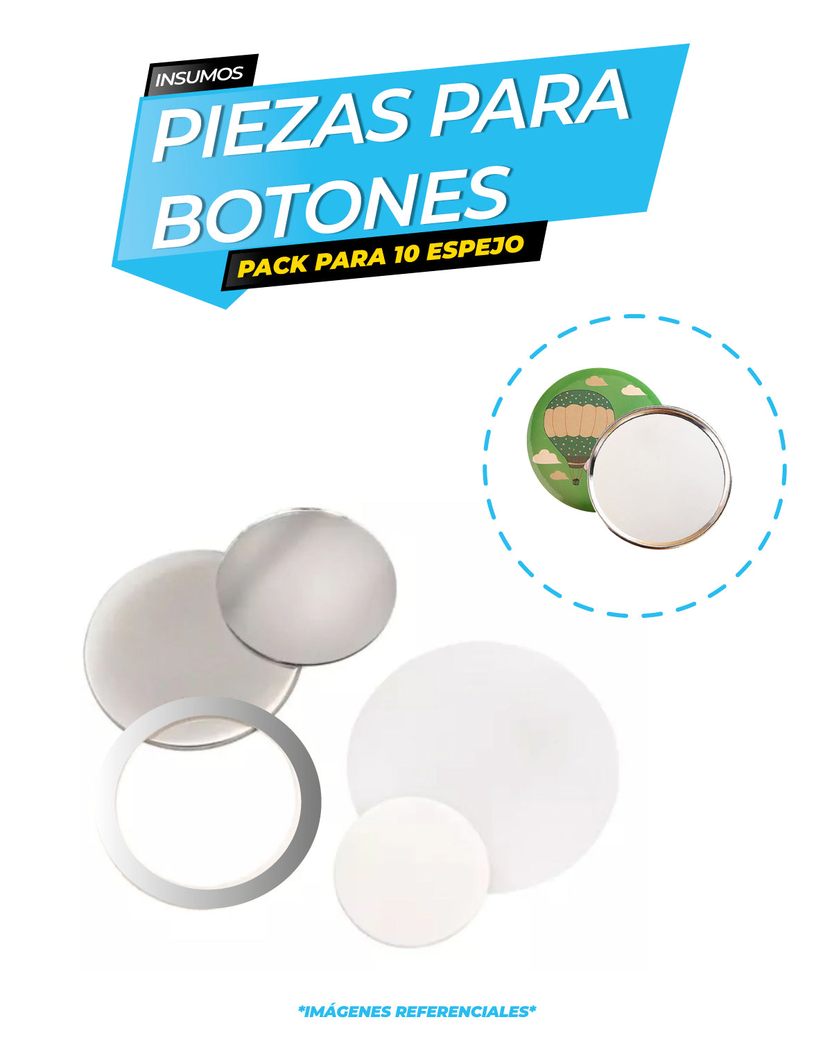 Pack Pines Espejo Redondo Metalico 58mm x 10 unidades / ALT