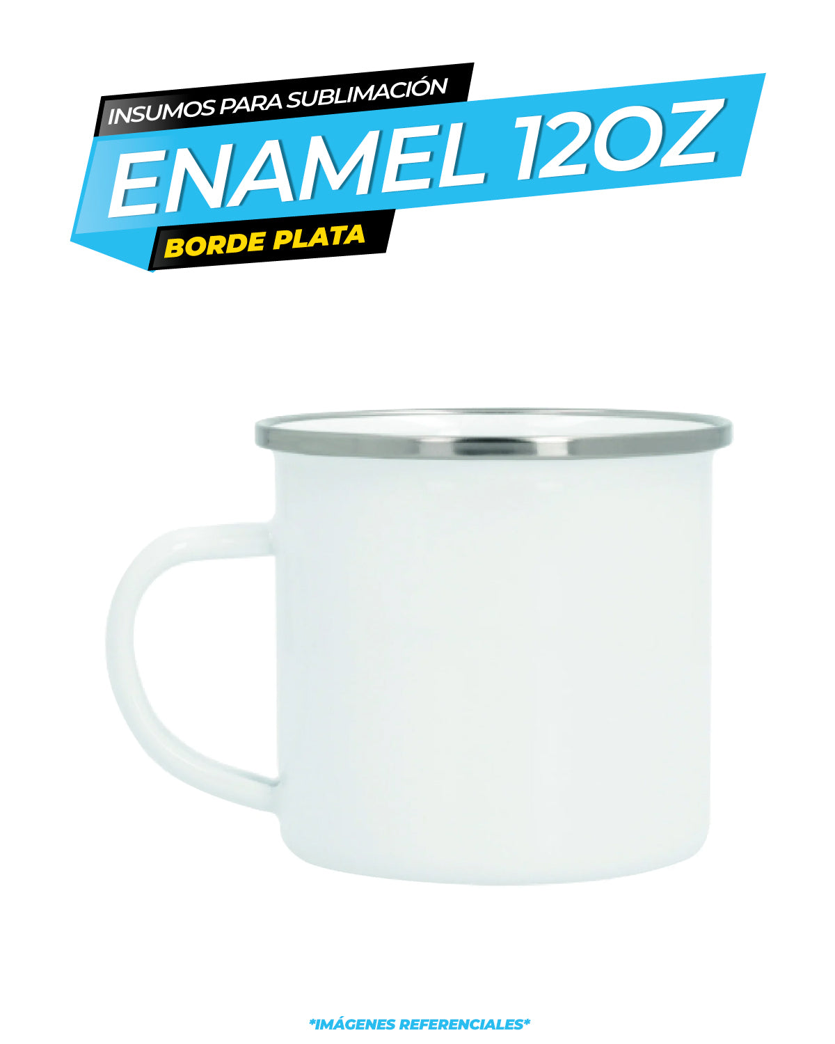 Taza Enamel 12oz para Sublimación – Borde Plateado