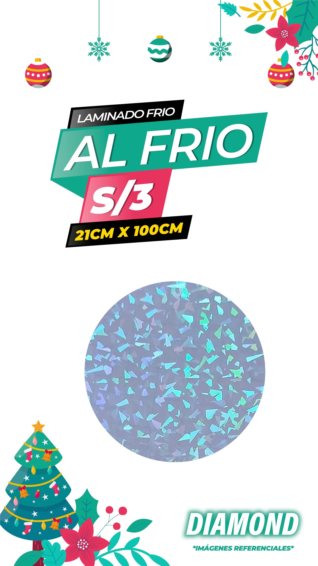 Laminado frio holográfico DIAMOND / 21CM X100CM