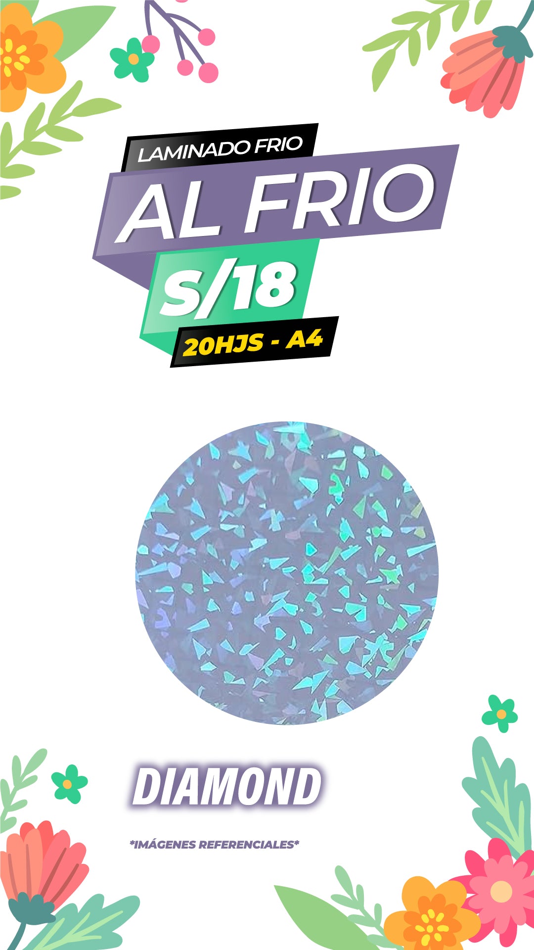 Laminado frio holográfico DIAMOND / Pack 20 hojas A4
