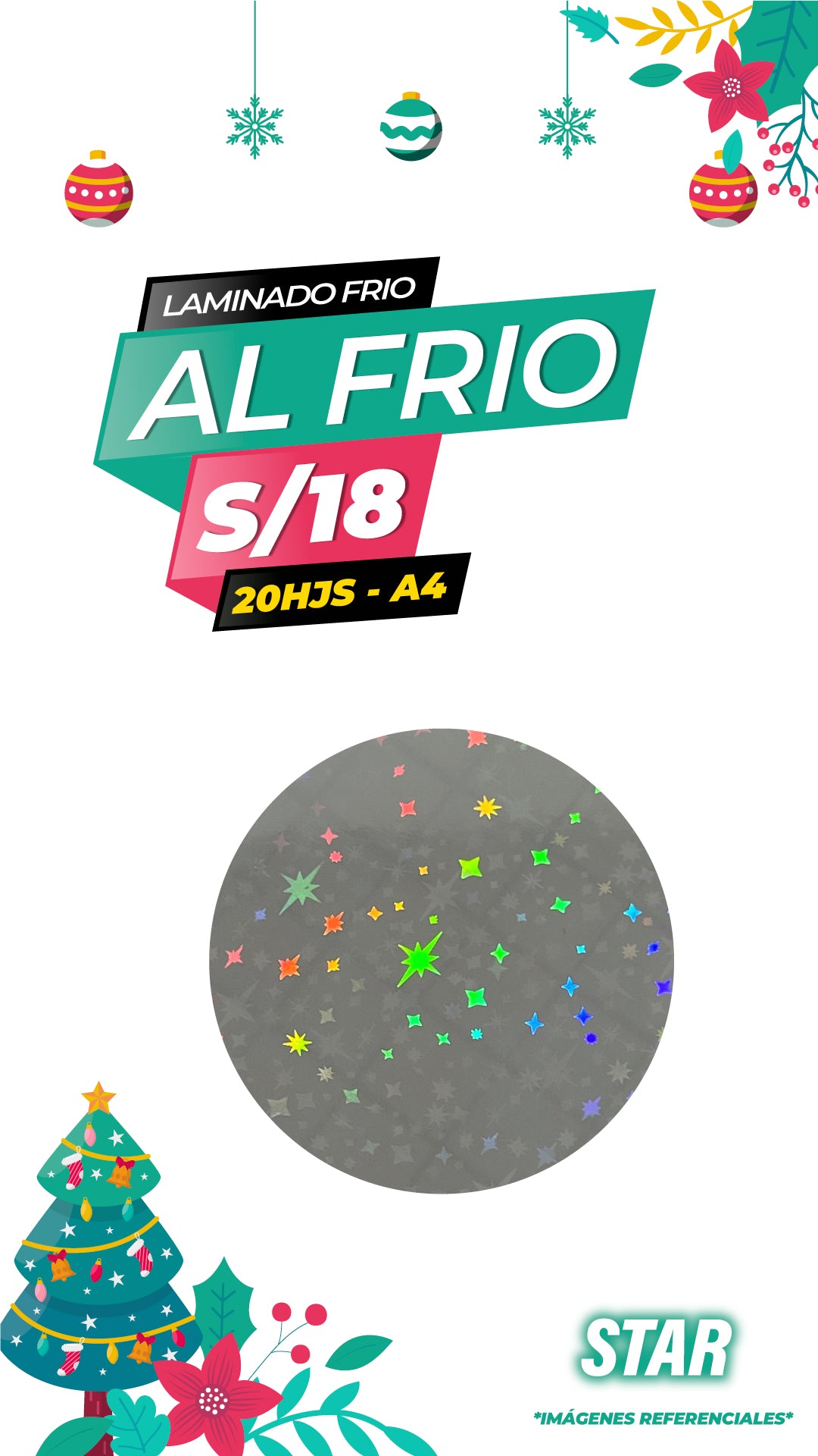 Laminado frio holográfico STAR / Pack 20 hojas A4